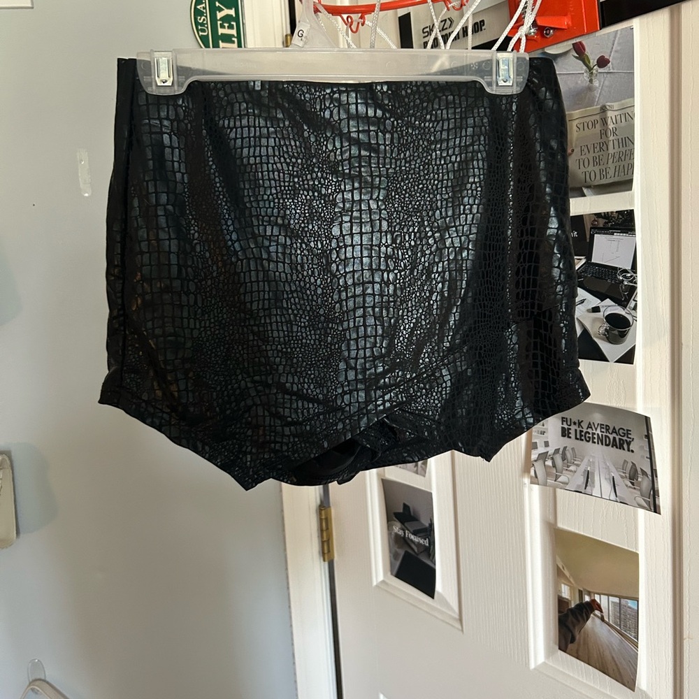 Black Crocodile Patterned Shorts